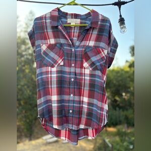 Cloth & Stone Multicolor Plaid Short Sleeve Button-Up Shirt
